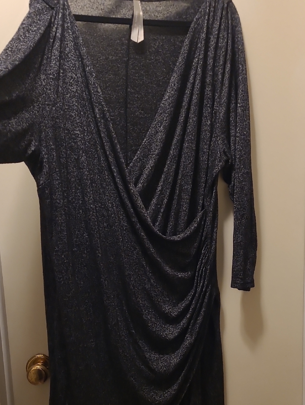 Addition Elle Charcoal Draped V-Neck Long Sleeve Sweater Dress